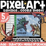 Dragon Pixel Art Math for the End of the Year Addition & S