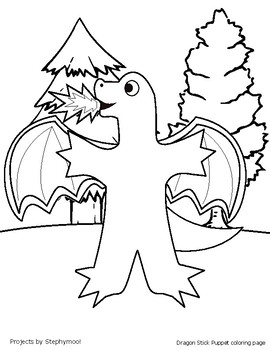 Preview of Dragon Stick Puppet Coloring Page