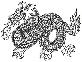 Preview of Dragon Zentangle Coloring Page:  2024 Chinese Lunar New Year