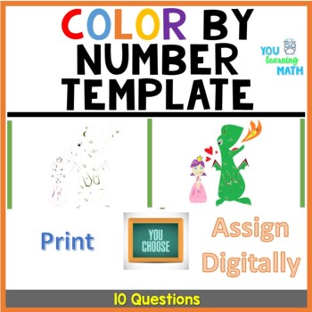 Preview of Dragon and Princess Themed Color by Number Template - 10 Questions