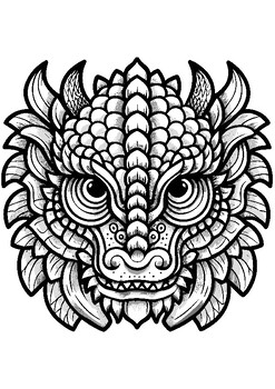 Dragon face Zentangle Coloring Page: 2024 Chinese Lunar New Year