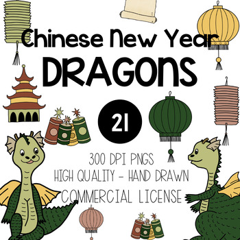 Preview of Dragons 2024 Chinese New Year Clipart | Color and Black & White 