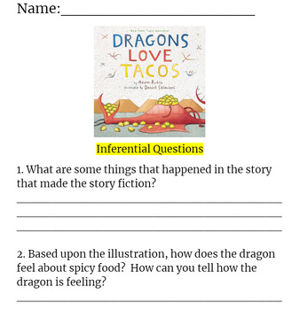 Preview of Dragons Love Tacos ~ Inferential/Beyond the Text Questions
