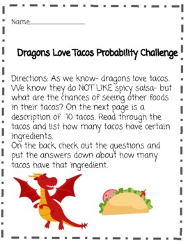 Preview of Dragons Love Tacos- Probability Activity