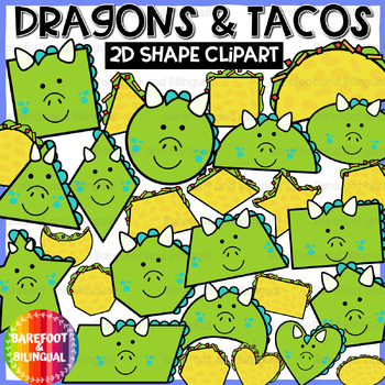 Preview of Dragons & Tacos Shape Clipart | Dragon & Tacos Clipart | 2-set-in-1 Math Clipart