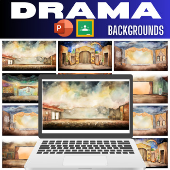 Preview of Drama Backgrounds for Google Slide and PowerPoint 16x9 Slides - Watercolor - Com
