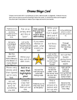 Drama Bingo Card by Visual and More | Teachers Teachers