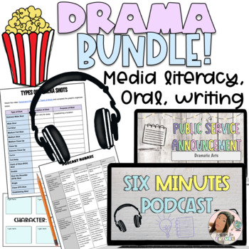 Preview of Drama Bundle: Six Minutes Podcast & PSA Media Literacy Digital Resources & Print