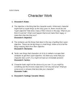 Preview of Drama Character Worksheet With Explanations