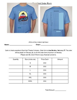Preview of Drama Club Cast Tee Shirt Order Form