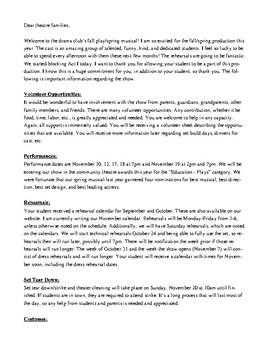 Preview of Drama Club Play/Musical Parent Welcome/Introduction Letter