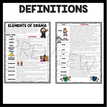 drama elements activity worksheet terms comprehension application