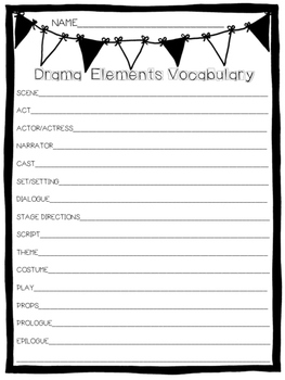 drama elements vocabulary quiz notes by cbrownresources tpt