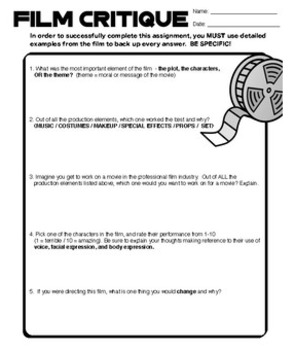 Drama - Film Critique - Movie Worksheet (generic!) by Dream On Cue
