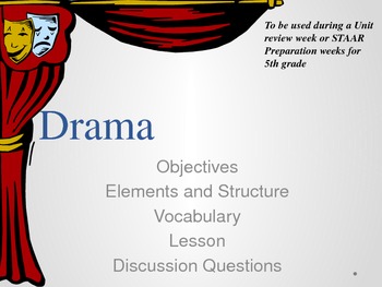 Preview of Drama Lesson-Elements, Vocabulary, and Sample Lesson
