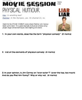 Drama Movies Liar Liar Worksheet For Physical Comedy By Dream On Cue
