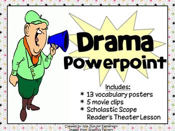 Preview of Drama Powerpoint w/ Video Clips, Vocabulary Posters, & Lesson