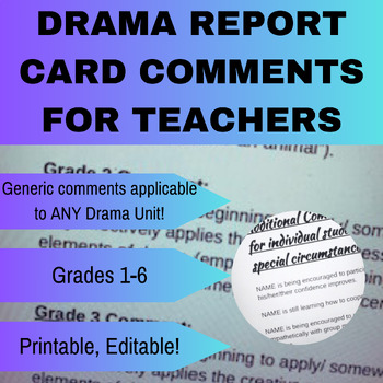 Preview of Drama Report Card Comments: Full Year, Grades 1-6