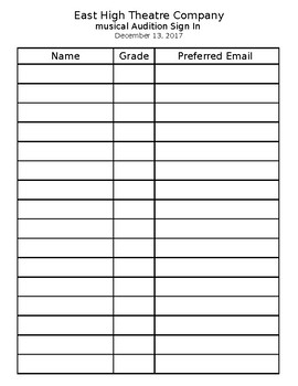 Preview of Drama School Play/Musical Sign-In Form