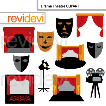 Preview of Drama Theatre Clipart - drama class clip art - mask, curtain, proscenium