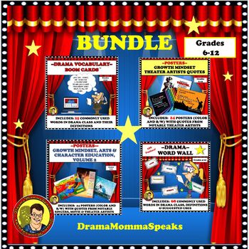 Preview of Drama Vocab Word Wall |Boom Cards| Growth Mindset Arts Posters| 