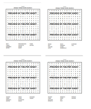 Preview of Drama Vocabulary Sub Plan Theater Terms Word Search puzzle Printable Worksheet