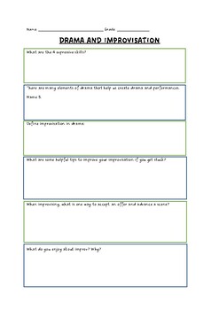 Preview of Drama and Improvisation Questions Worksheet