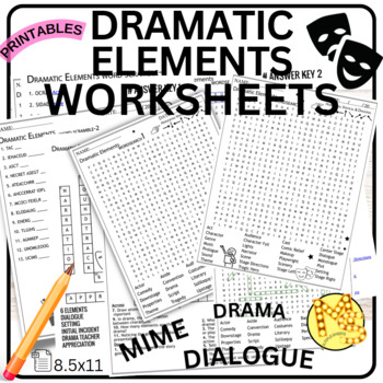 Preview of Dramatic Elements Worksheets Crossword - Word Scramble - Word Search