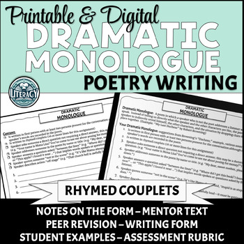 Preview of Dramatic Monologue - Poetry Writing - Poem Writing Form to Guide Process