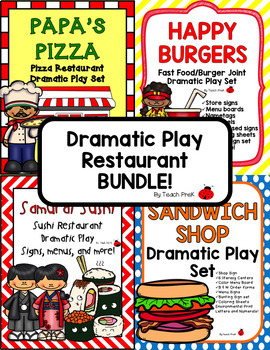 Preview of Dramatic Play Restaraunt Bundle! 4 Different Restaurants!!