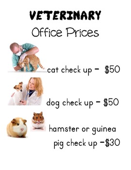 Preview of Dramatic Play Vet Office price list for services