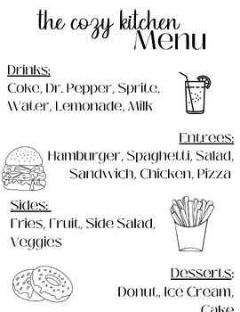 Preview of Dramatic play center restaurant menu