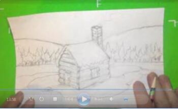 Preview of Draw Abraham Lincoln's Cabin Step By Step Winter Scene