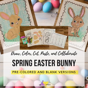 Preview of Draw, Color, Cut, Paste, and Collaborate Spring Easter Bunny Mural Bundle