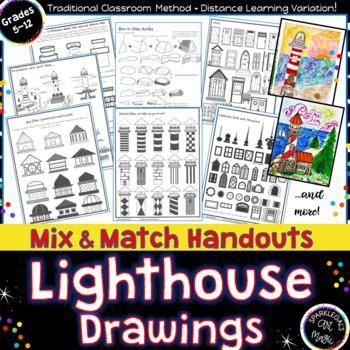 Preview of Mix & Match LIGHTHOUSE Drawings + Van Gogh Middle School Visual Arts Lesson