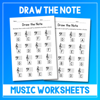 Preview of Draw The Note Music Worksheets - Note Writing Practice - Bass and Treble Clef