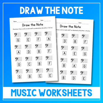 Preview of Draw The Note Music Worksheets - Note Writing Practice Sheets - Bass Clef