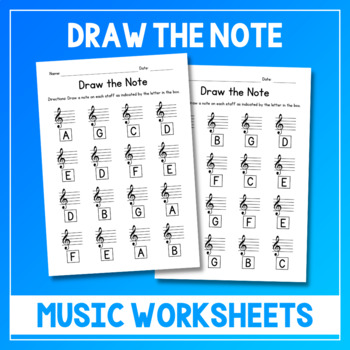 Preview of Draw The Note Music Worksheets - Note Writing Practice Sheets - Treble Clef