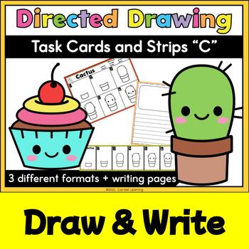Preview of Draw & Write Task Cards-Directed Drawing- Letter "C" objects (FREEBIE)