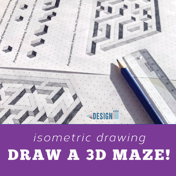 Preview of Draw a 3D maze! Isometric Drawing Lesson - with video