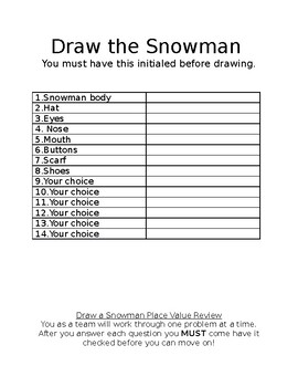 Preview of Draw a Snowman Place Value Review