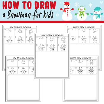 Preview of Draw a Snowman for Kids, Directed Drawing Step by Step Tutorial+5 Coloring Pages