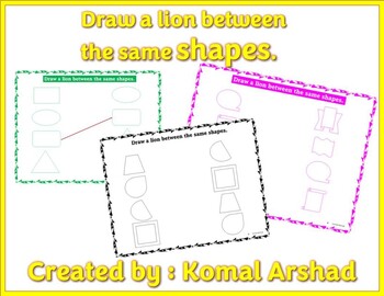 Preview of Draw a lion between the same shapes. Colorful and BW pages worksheets.