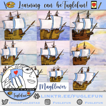 Preview of Seascape Mayflower Painting Lesson with Thanksgiving Resources