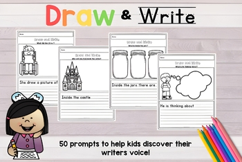 Preview of Draw and Write Prompts Beginner Writers 50 Pages for K - 1 Grade & Homeschool