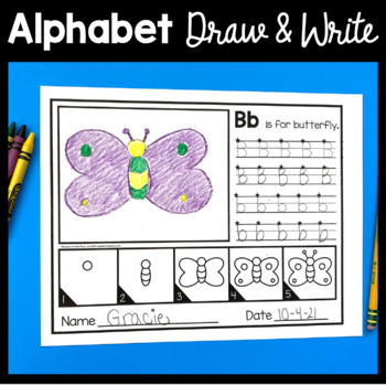 Preview of Draw and Write the Alphabet Directed Drawing Step by step drawing Writing Center