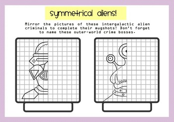 Draw that Alien! Reflection Symmetry & Using a Mirror Line Worksheets