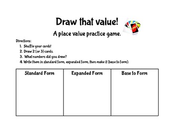 Preview of Draw that Value! A place value game.