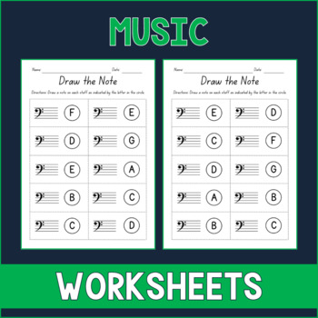 Preview of Draw the Note Bass Clef Music Worksheets - Test Prep - Sub Plan - Assessment