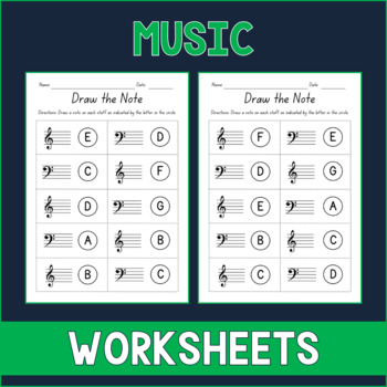 Preview of Draw the Note Music Worksheets - Bass and Treble Clef - Test Prep - Sub Plan